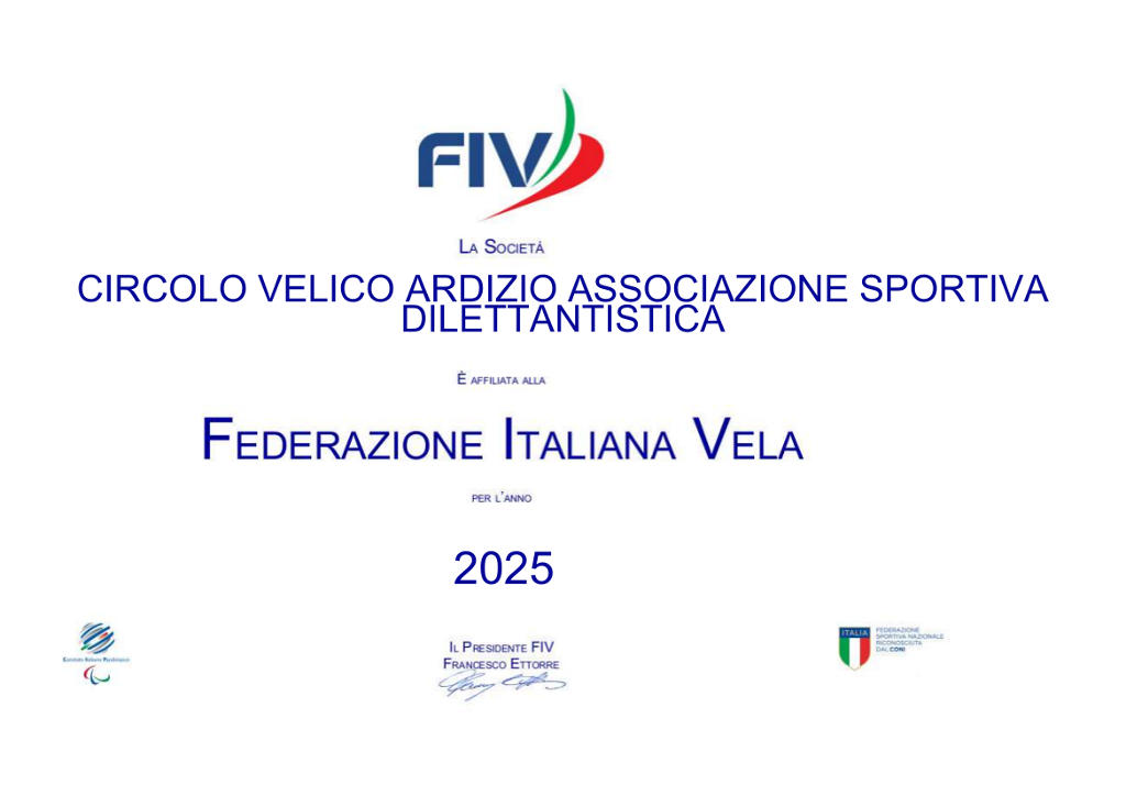 Affiliazione Federazione Italiana Vela 2025